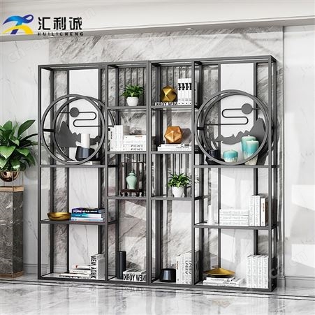 古铜拉丝不锈钢书架 样板房新中式展示架定制