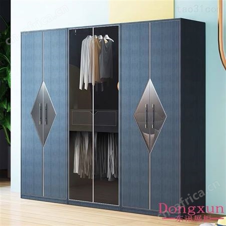 轻奢现代简约家用整体衣柜 卧室六门衣橱 经济型储物柜 两门玻璃门柜 衣柜定制家具厂