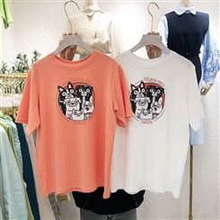 黑龙江鸡西几元服装夏季宽松大码女装女宽松短袖纯棉中长款厂家T恤便宜短袖尾货