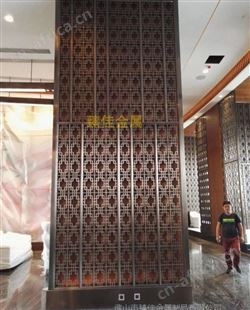 香槟金拉丝不锈钢屏风隔断 酒店装饰镂空不锈钢花格定制