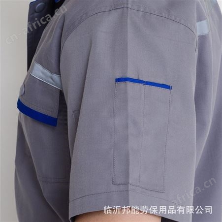 夏季工作服灰色反光灰色半袖工作服套装男女车间工厂服刺绣印logo