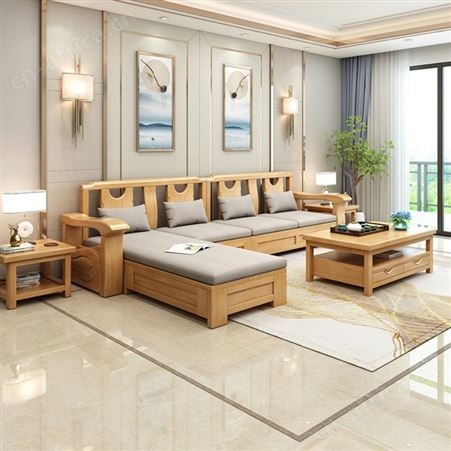 贵州中式实木沙发组合 现代新中式客厅木质家具定制 小户型经济型储物木沙发