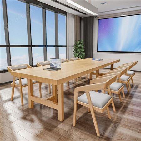 吉林实木办公桌会议桌长桌 会议室大型长条桌椅组合设计 简约现代台式电脑桌定制